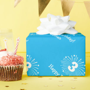 Cadeau Joli papier d'emballage bleu pour le 3ème annivers