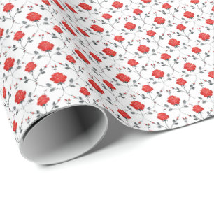 Cadeau Joli papier d'emballage de roses rouges et boutons