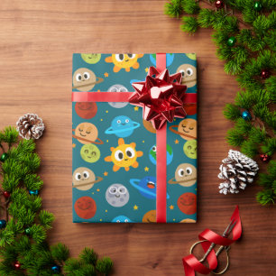Cadeau Joli papier d'emballage espace, soleils, terres, l
