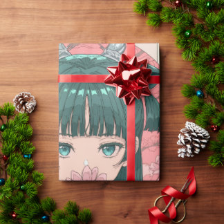 Cadeau Jolie Fille d'Anime Enlaçant du Papier d'Emballage