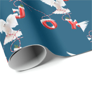 Cadeau Joy et Dove sur papier d'enveloppement bleu