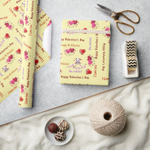 Cadeau Joyeuse Fête des Amoureux Papier d'Emballage Coupl
