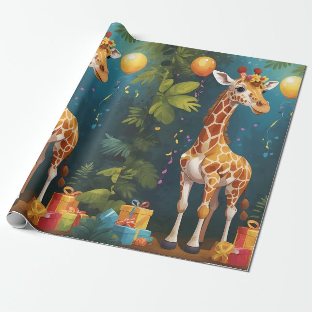 Cadeau Joyeuse Giraffe avec cadeaux | Papier d'enrobage (Déroulé)