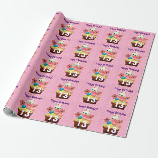 Cadeau Joyeux 13e anniversaire lapin papier d'emballage d