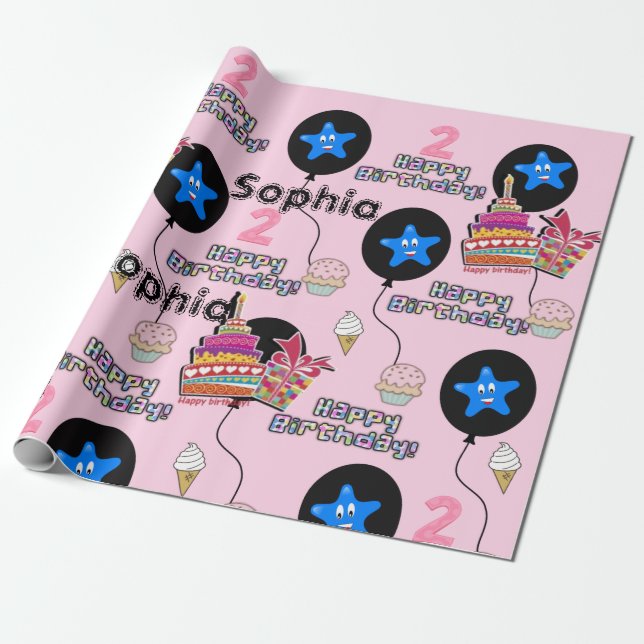 Cadeau Joyeux 2 Anniversaire Ballons papier d'enveloppeme (Déroulé)