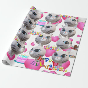 Cadeau Joyeux Anniversaire Papier à envelopper Chat Dame