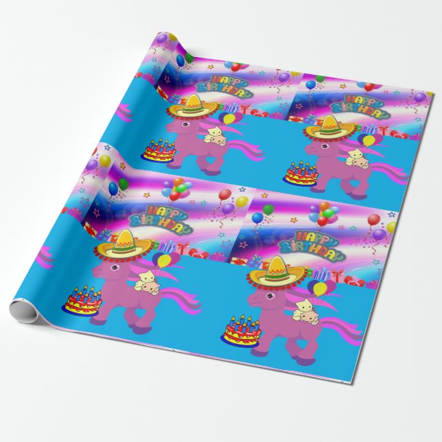 Cadeau Joyeux Anniversaire Papier à envelopper Pony (Déroulé)