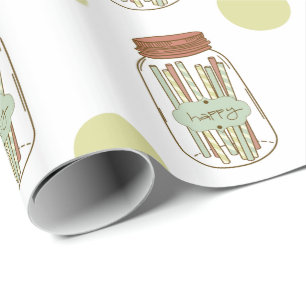Cadeau Joyeux bocal de mason et pailles papier d'emballag