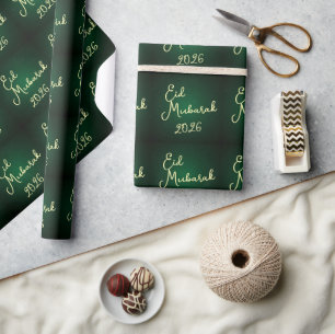 Cadeau Joyeux Eid Moubarak Papier d'emballage vert élégan