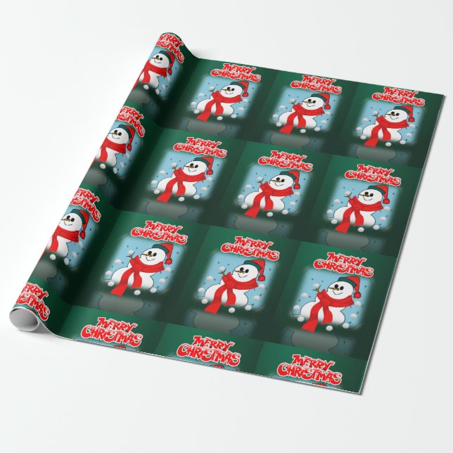 Cadeau Joyeux Enveloppement de Noël Papier Snowman (Déroulé)
