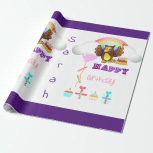 Cadeau Joyeux hibou de papier d'enveloppement d'anniversa