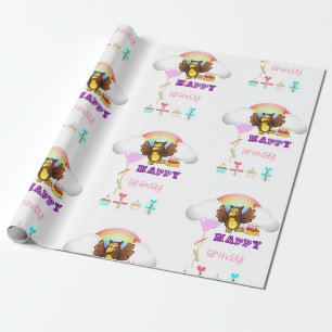 Cadeau Joyeux hibou de papier d'enveloppement d'anniversa