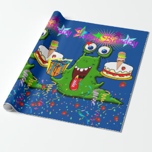 Cadeau Joyeux Monstre Papier Enveloppant Anniversaire