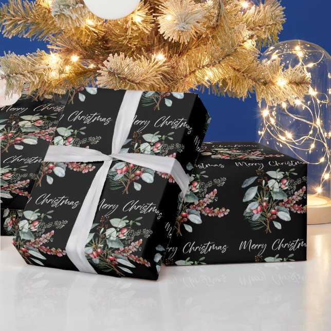 Cadeau Joyeux Noël noir papier enveloppement (Vacances)