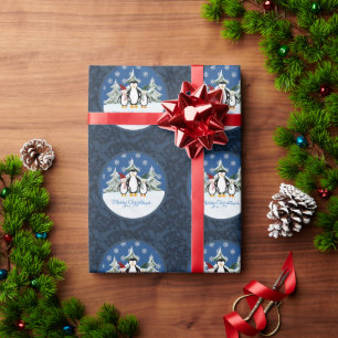 Cadeau Joyeux Noël Pingouin papier d'enveloppement de fa