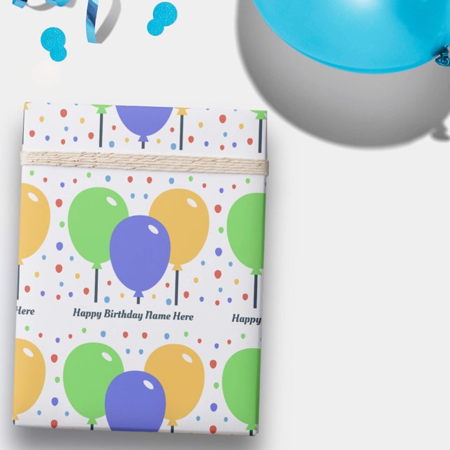 Cadeau Joyeux papier d'enveloppement d'anniversaire avec  (Happy Birthday Wrapping Paper with Colored Balloon)
