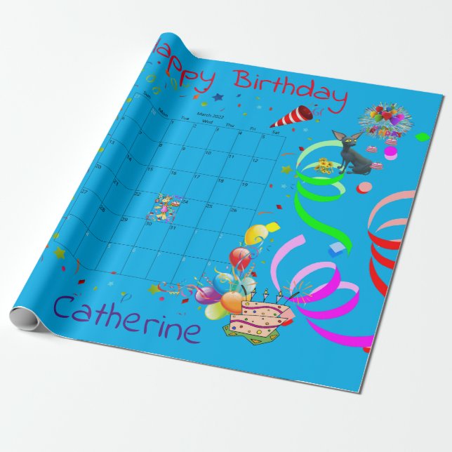 Cadeau Joyeux papier d'enveloppement d'anniversaire Mars  (Déroulé)