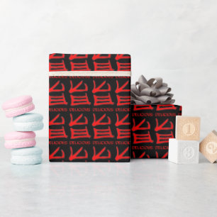 Cadeau Kanji Délicieux papier d'emballage noir mat rouge