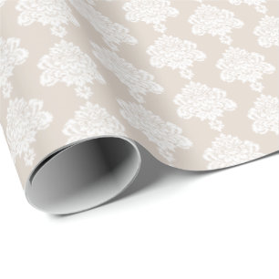 Cadeau Khaki léger   Papier d'enveloppement blanc Damas