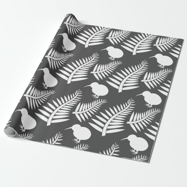 Cadeau Kiwi et fougères Nouvelle-Zélande Papier d'envelop (Déroulé)