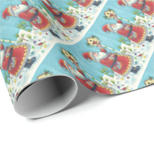 CADEAU KRIS KRINGLE & CARDINAL BIRDHOUSE WRAPPER PAPIER