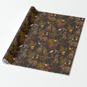 Cadeau Lapins et flore boisée Papier d'enveloppement