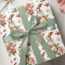 Lapins Floraux Vintage | Papier d'emballage de Pâq