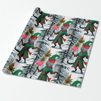 Cadeau Le papier d'emballage de Noël Joyeux elfe de la fo