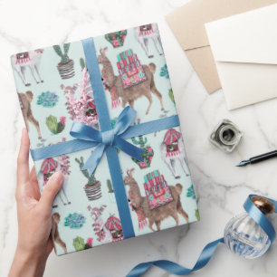 Cadeau Llama   bleu   Papier à envelopper