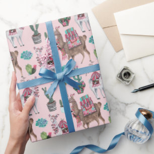 Cadeau Llama   rose   Papier à envelopper
