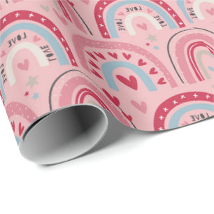 Cadeau Love Heart Valentines Day Rainbow Wrapper Papier