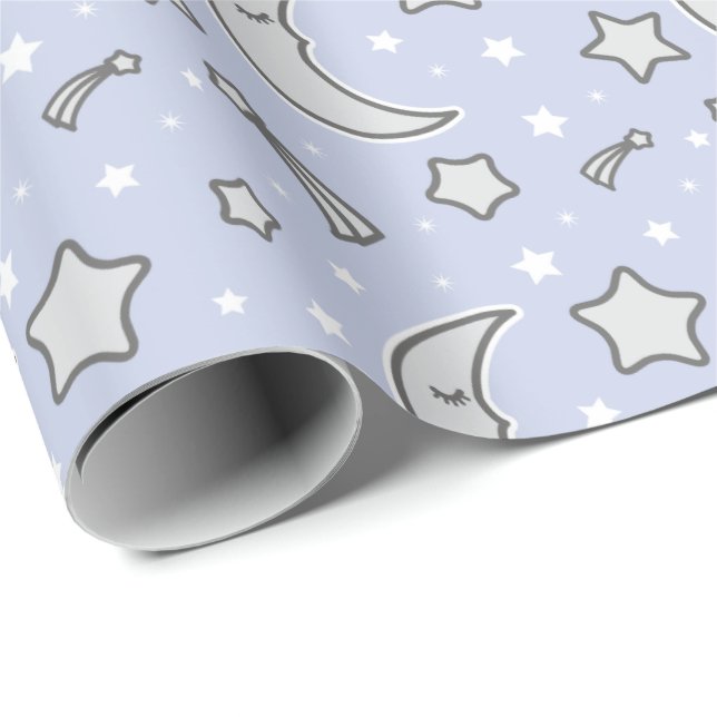 Cadeau Lune somnolente - papier d'emballage bleu (Coin rond)