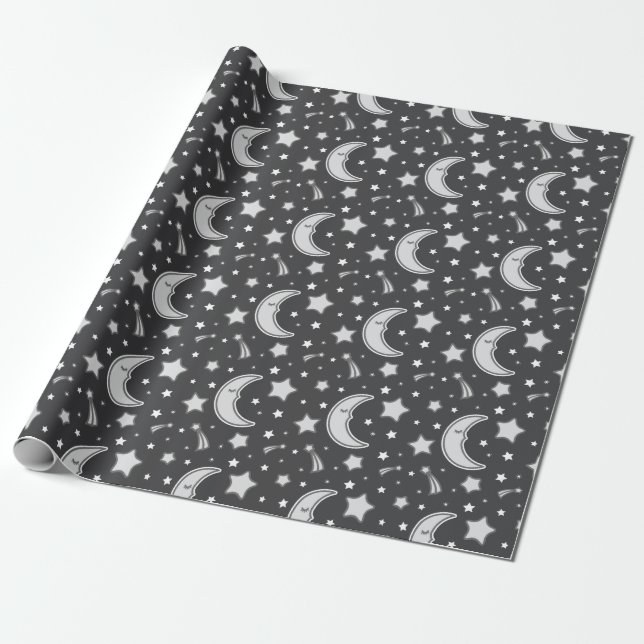 Cadeau Lune somnolente - papier d'emballage gris-foncé (Déroulé)