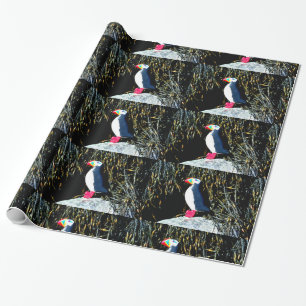 Cadeau macareux sur le papier de motif de roche