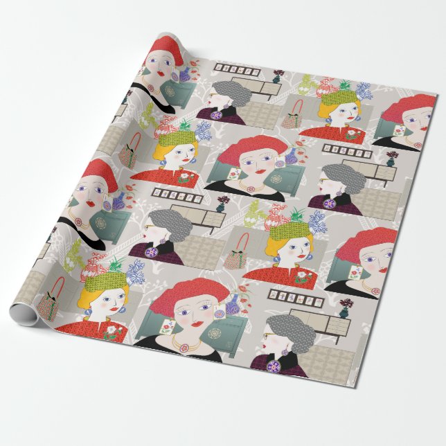 Cadeau Mah Jongg Lady 03 Papier à envelopper (Déroulé)