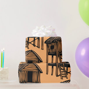 Cadeau Maison en bois de chaume Papier d'enveloppement