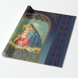 Cadeau Marie tenant Le Bébé Jésus Enveloppant Papier