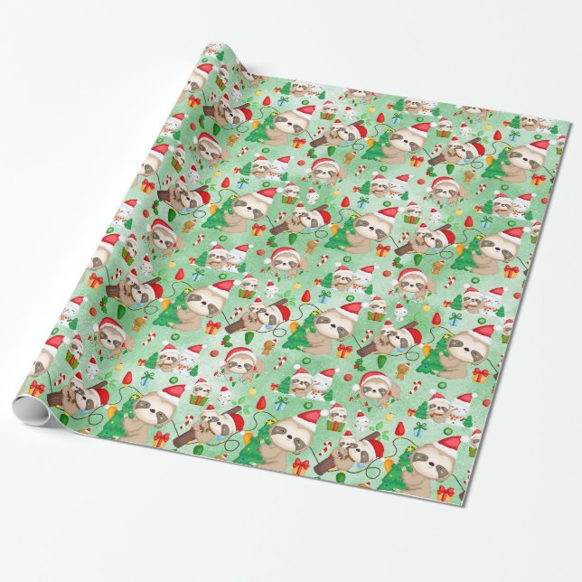 Cadeau Merry Slothmas enrobage papier rouleau (Déroulé)