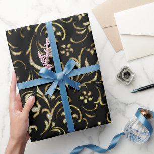 Cadeau Modèle Floral Or Avec Papier D'Enveloppement De Di