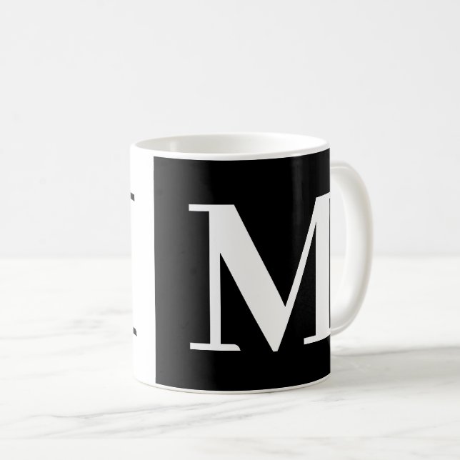 Cadeau Monogramme moderne Noir Blanc café Mug (Devant droit)