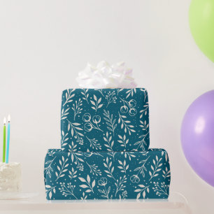 Cadeau Motif botanique Papier à enveloppement bleu foncé 
