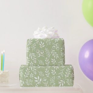 Cadeau Motif botanique Sage Vert Papier à envelopper Roul