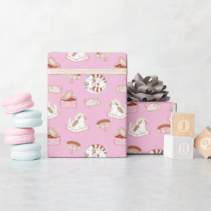 Cadeau Motif Cute Kitty En Papier Enveloppé Rose