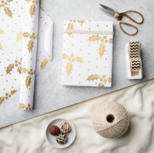 Cadeau Motif de houx de Noël en papier d'aluminium blanc 