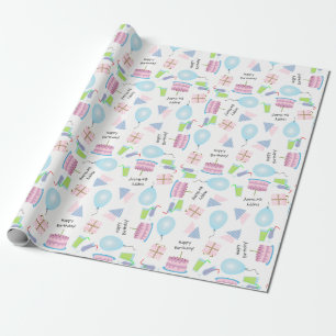 Cadeau Motif Joyeux Anniversaire en Papier à Emballer Ros