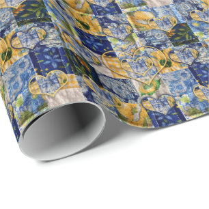 Cadeau Motifs piquants jaunes bleus de papier d'emballage