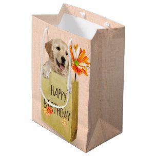 Cadeau Moyen Anniversaire Golden Retriever dans sac en papier