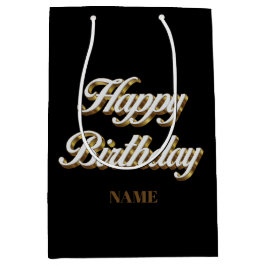 Cadeau Moyen Joyeux Anniversaire Or Élégante Typographie Sac ca