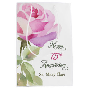 Cadeau Moyen Sac Nun Personalisé 75e Anniversaire Rose Rose