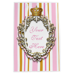 Cadeau Moyen Sac personnalisé Couronne Royale Rose & Or Princes